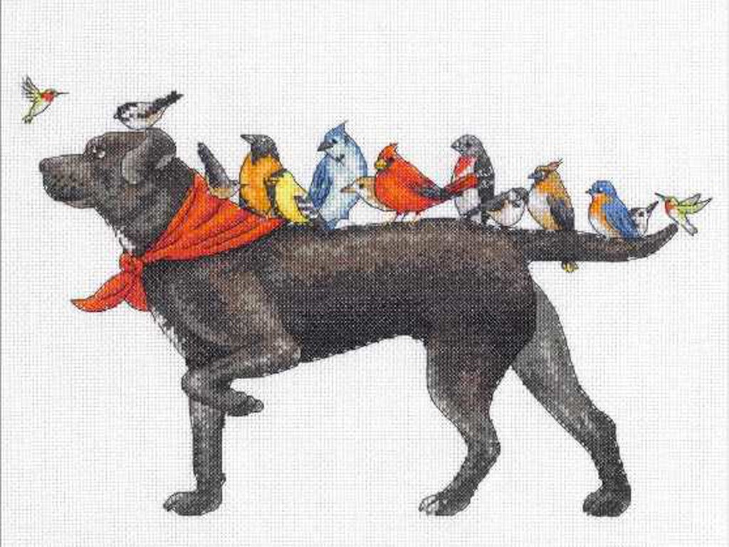 Vögel und Hund – 70-35385 Maße – Kreuzstichset