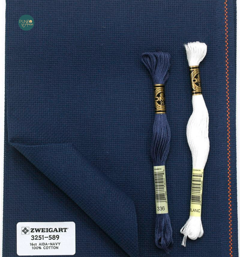 3251/589 Tela AIDA 16 ct. color Navy de ZWEIGART para punto de cruz