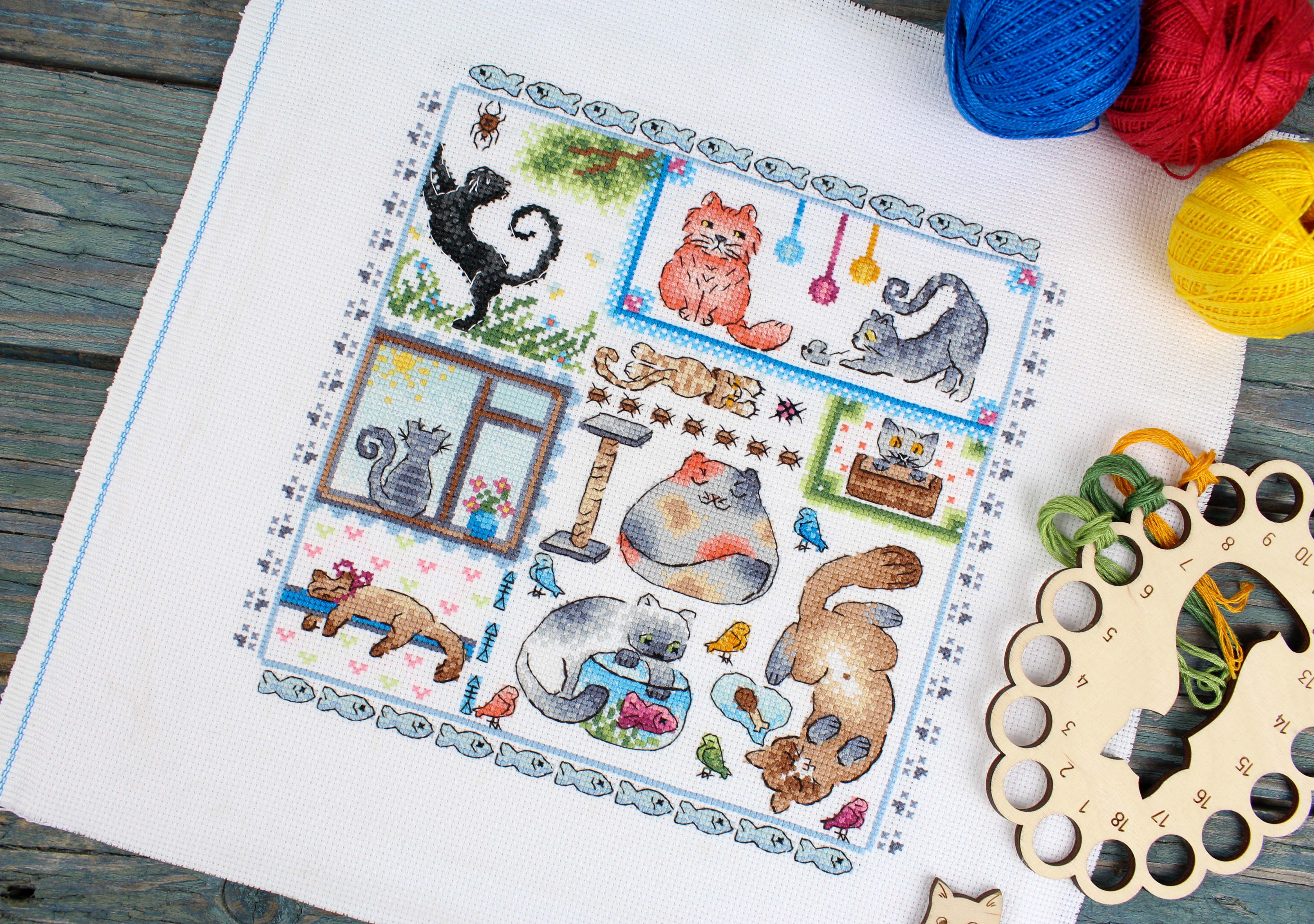 Kit de Punto de Cruz "Sampler. Gatos", de MP Studia SNV-894