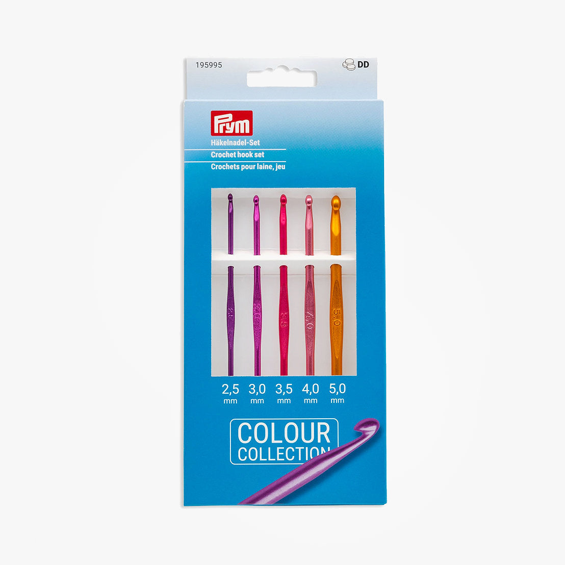 Prym 195995 Farbiges Aluminium-Häkelnadelset 2,5–5 mm für Wollprojekte