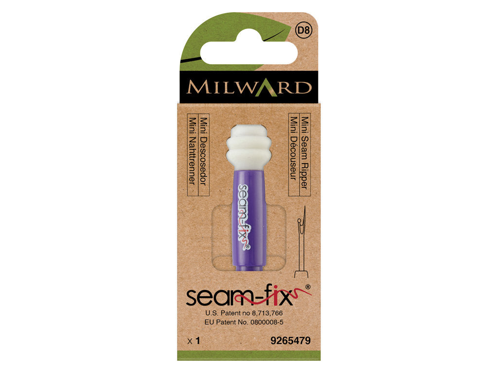 Milward Ergonomic Seam-Fix Mini Seam Ripper - Violet, with White Lid Safety