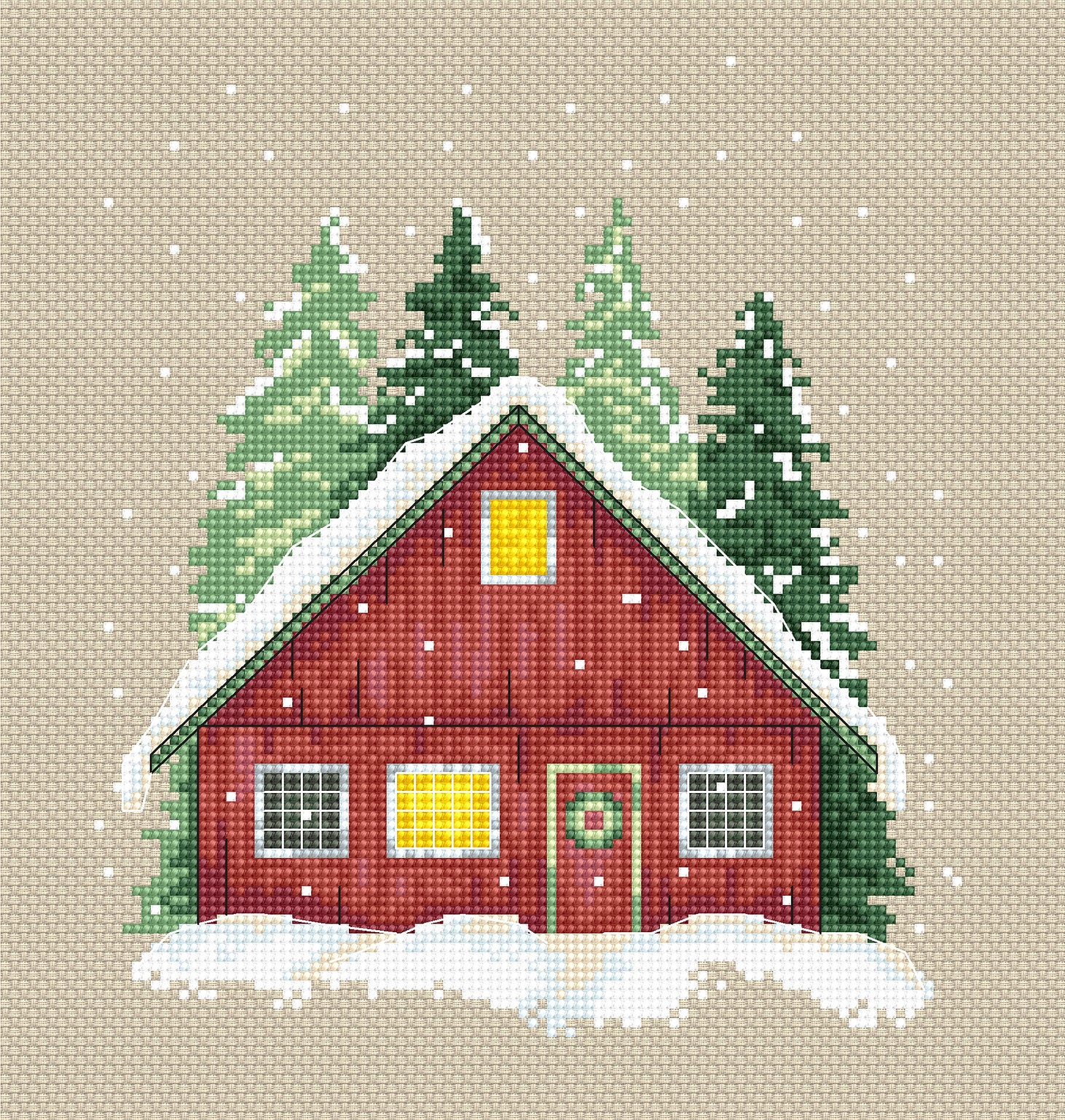 P004 Rotes Haus – Kreuzstichset Stich und Kunst