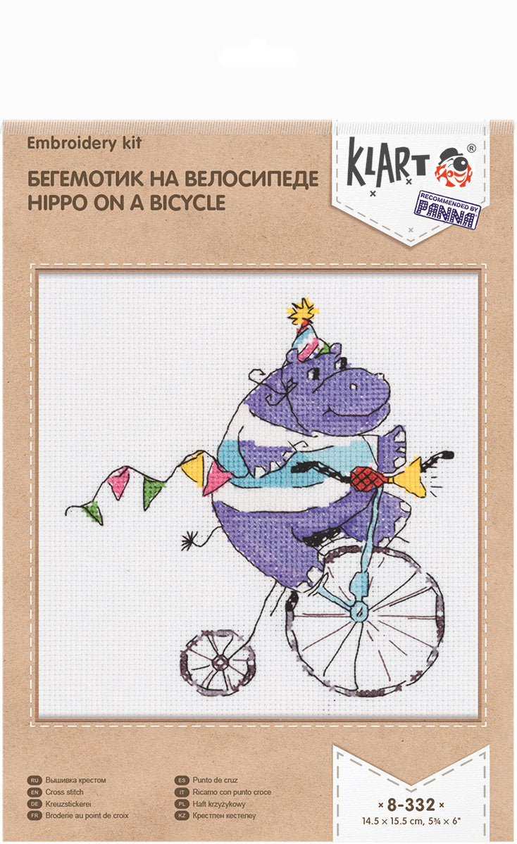 Kit de Punto de Cruz Klart 8-332 "Hipopótamo en Bicicleta"