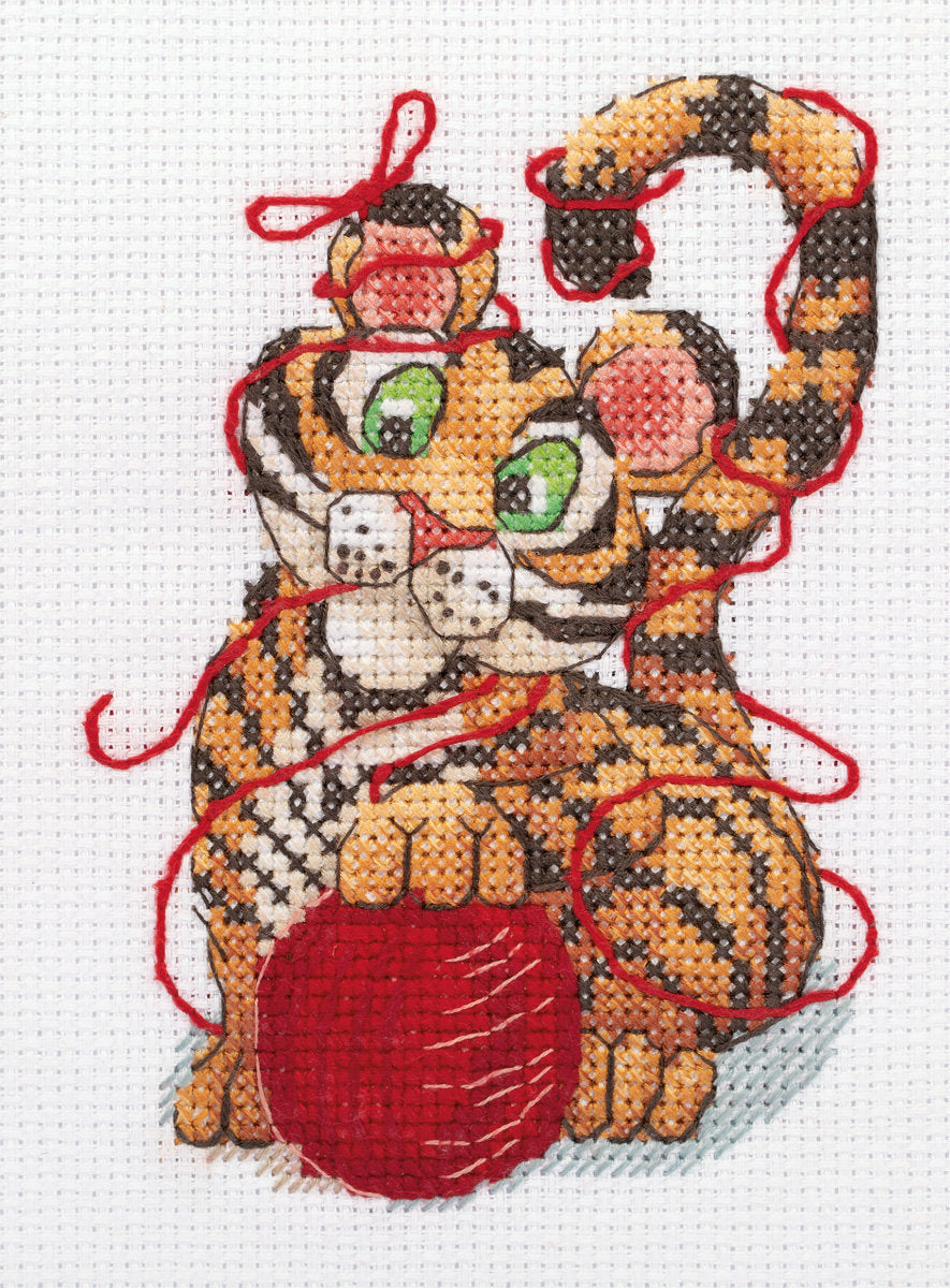 Kit de Punto de Cruz Klart 8-437 "Pequeño Tigre y Ovillo de Lana"