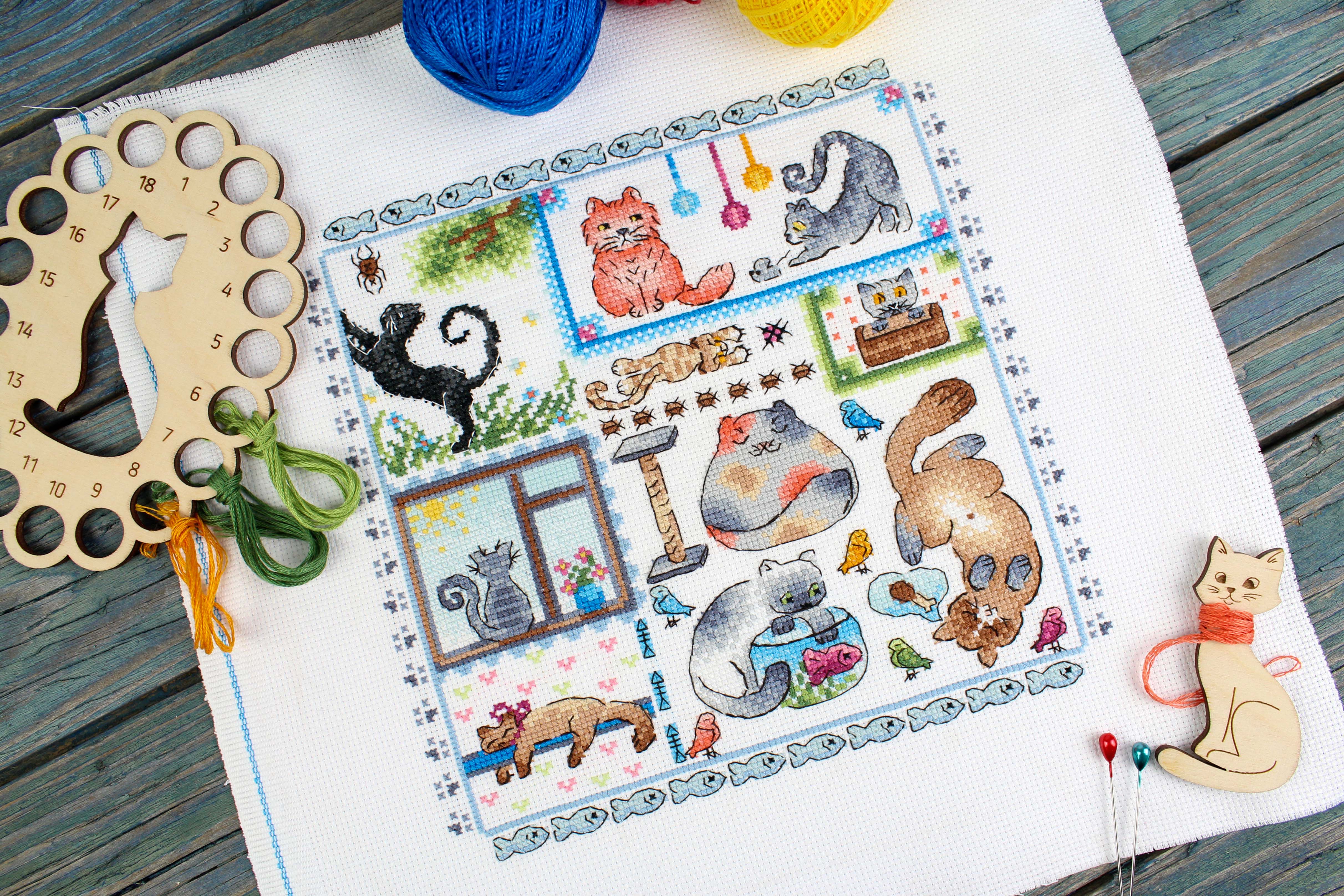 Kit de Punto de Cruz "Sampler. Gatos", de MP Studia SNV-894