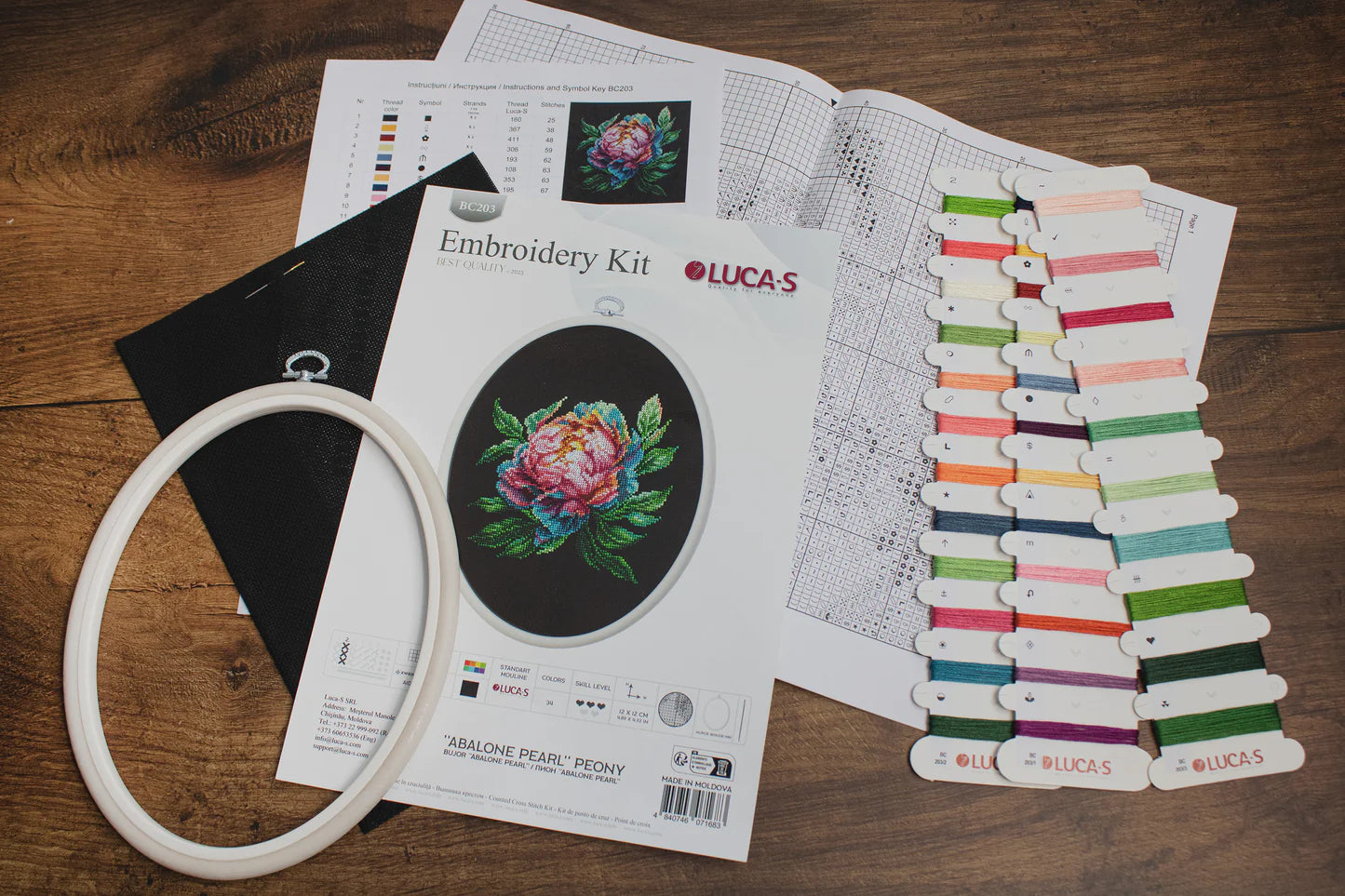 Kit de Punto de Cruz - ''Abalone Pearl'' Peony - BC203 Luca-S