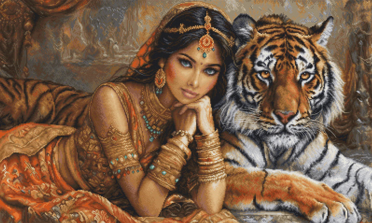 Luca-S Gold Cross Stitch Kit - The Indian Princess and the Royal Tiger, BU5060