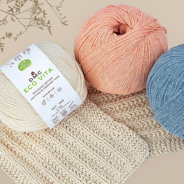 DMC Eco Vita Recycled Cotton Yarn. Wide Variety of Colors Inspired by Nature