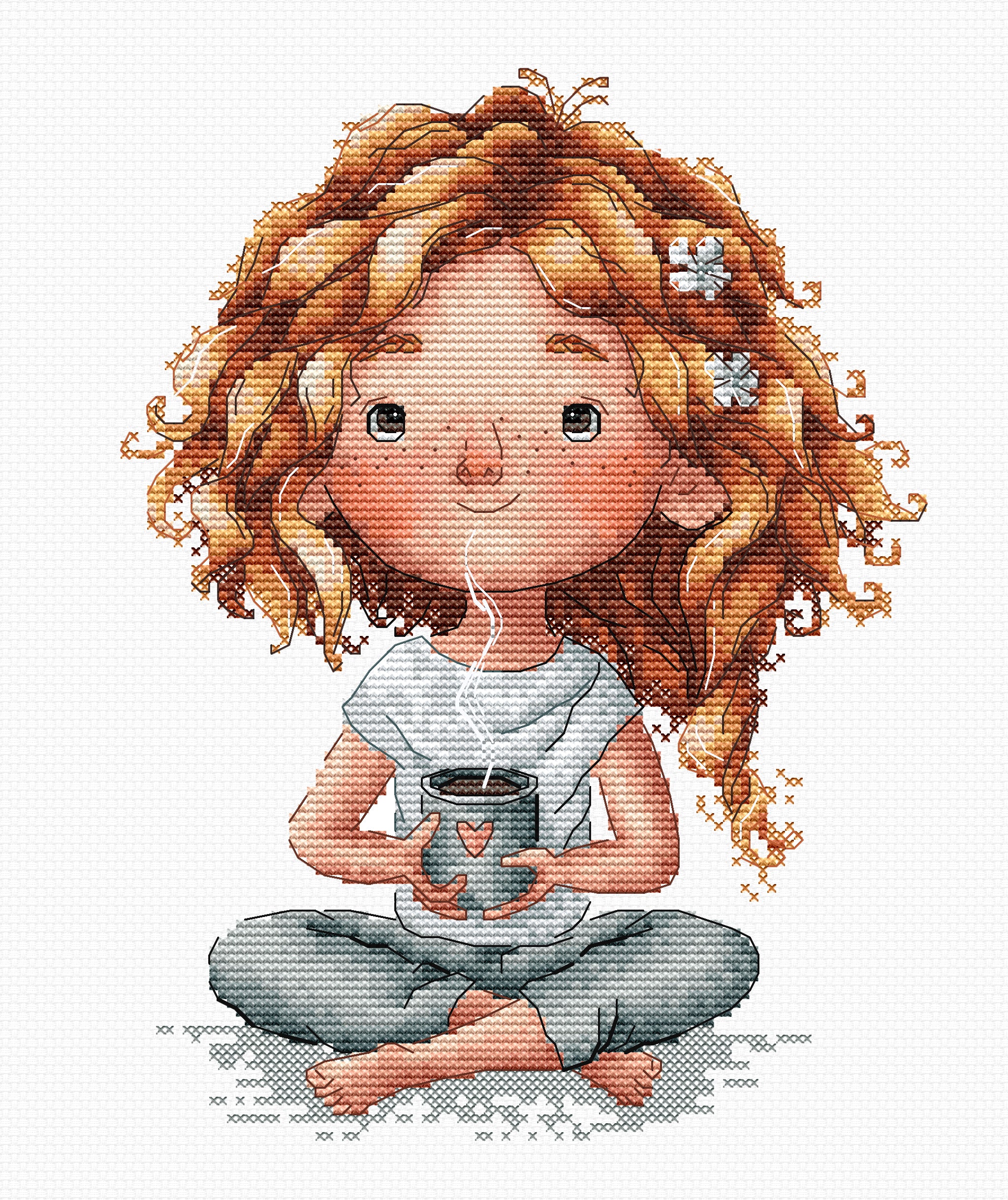 Morgen voller Locken und Kaffee – Kreuzstichset Stitch and Art P030
