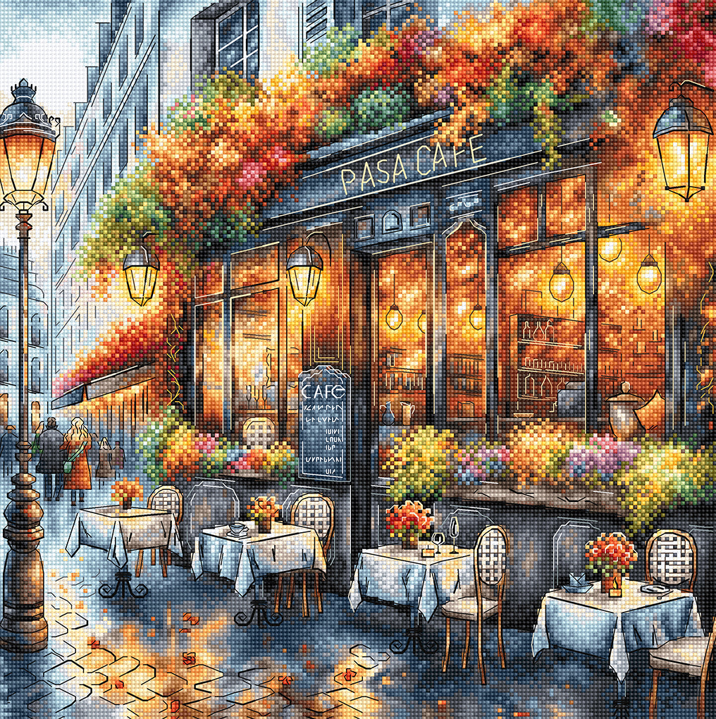 Kit de punto de cruz P051 "Café en Otoño" - Punto y Arte
