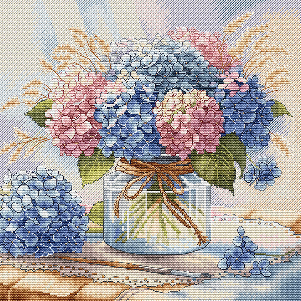 Kit de Punto de Cruz - Punto y Arte P052 - Hortensias en Acuarela