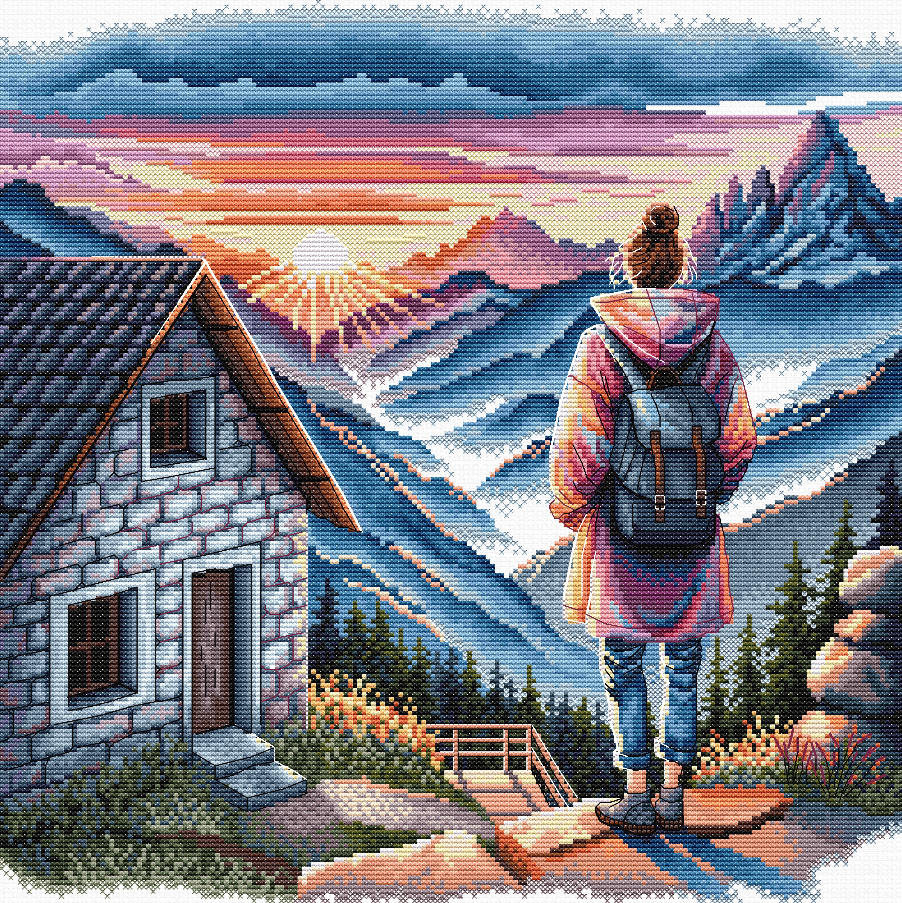 Kit de Punto de Cruz AVA Stitch P112 "Sunrise on the Mountain"