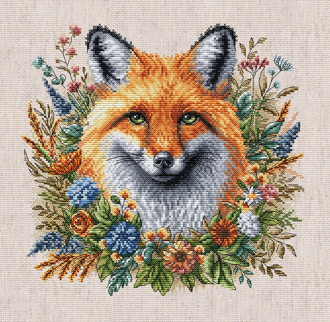 Kit de Punto de Cruz AVA Stitch P123 "Fox Among Flowers"