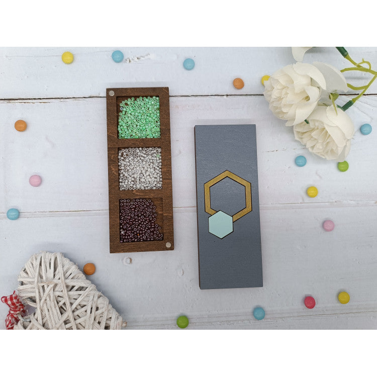 Organizador de Madera para Abalorios. Hexágono Turquesa KF027/105