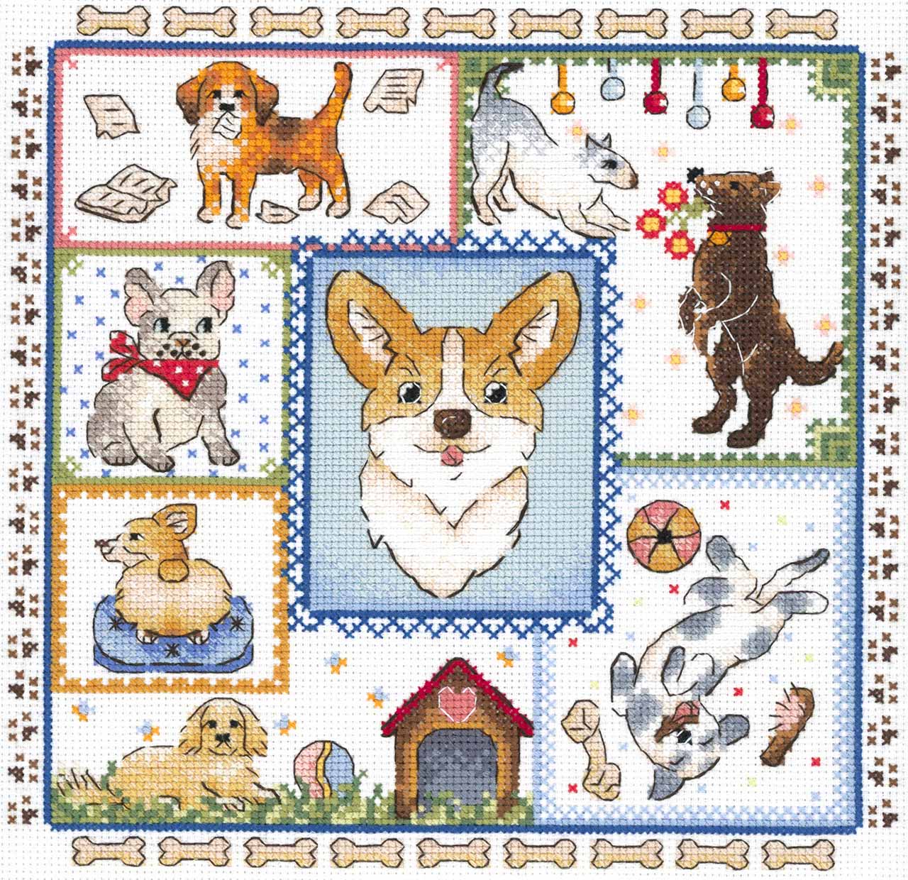 Kit de Punto de Cruz "Sampler. Puppy Joy", de MP Studia SNV-895