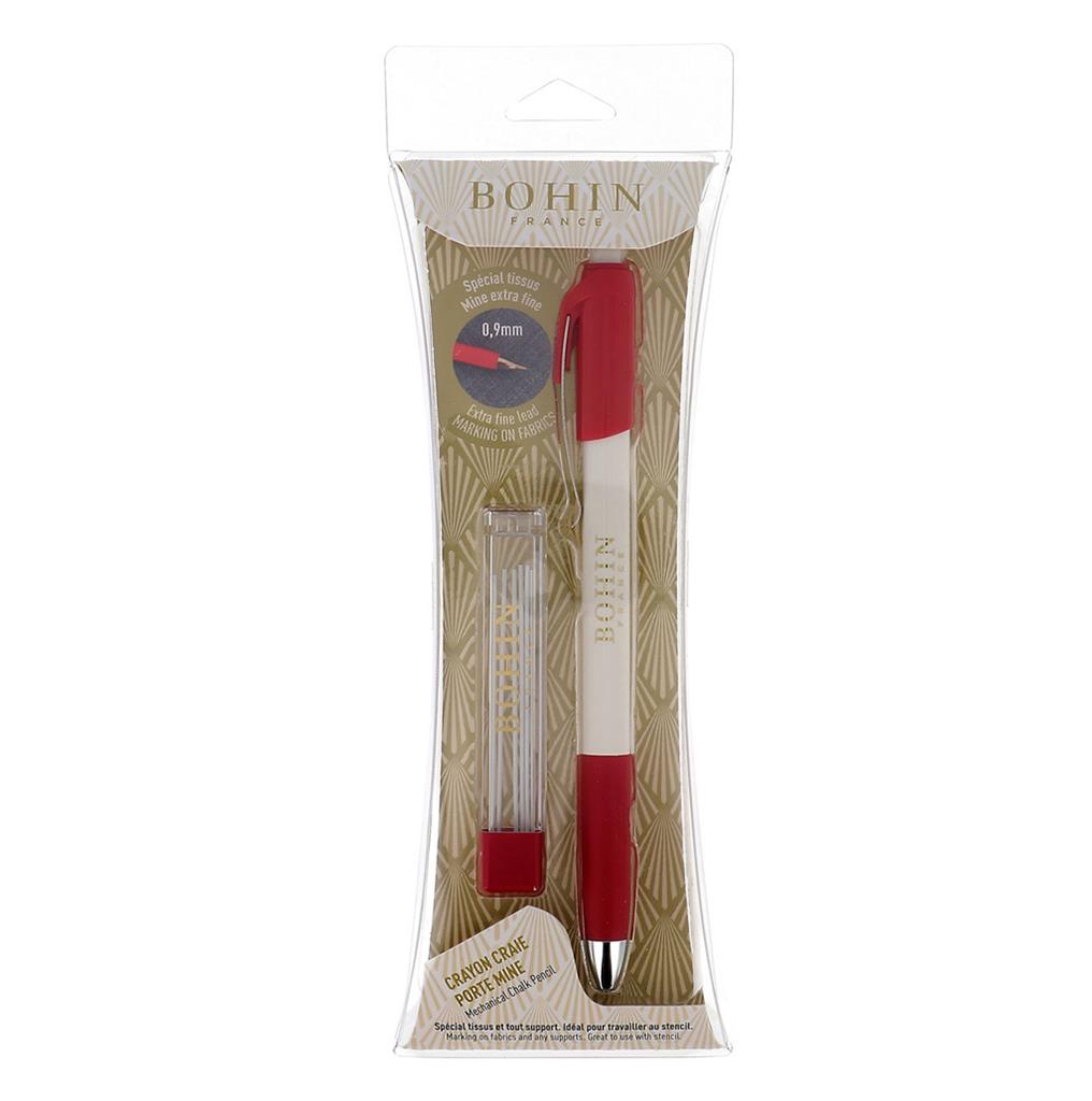 Bohin Mechanical White Chalk Marker Mechanical Pencil - With Extra Fine White Leads Included