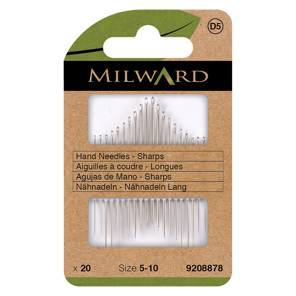 Assorted Pack of 20 Sharp Needles 5-10 for Hand Sewing - Milward