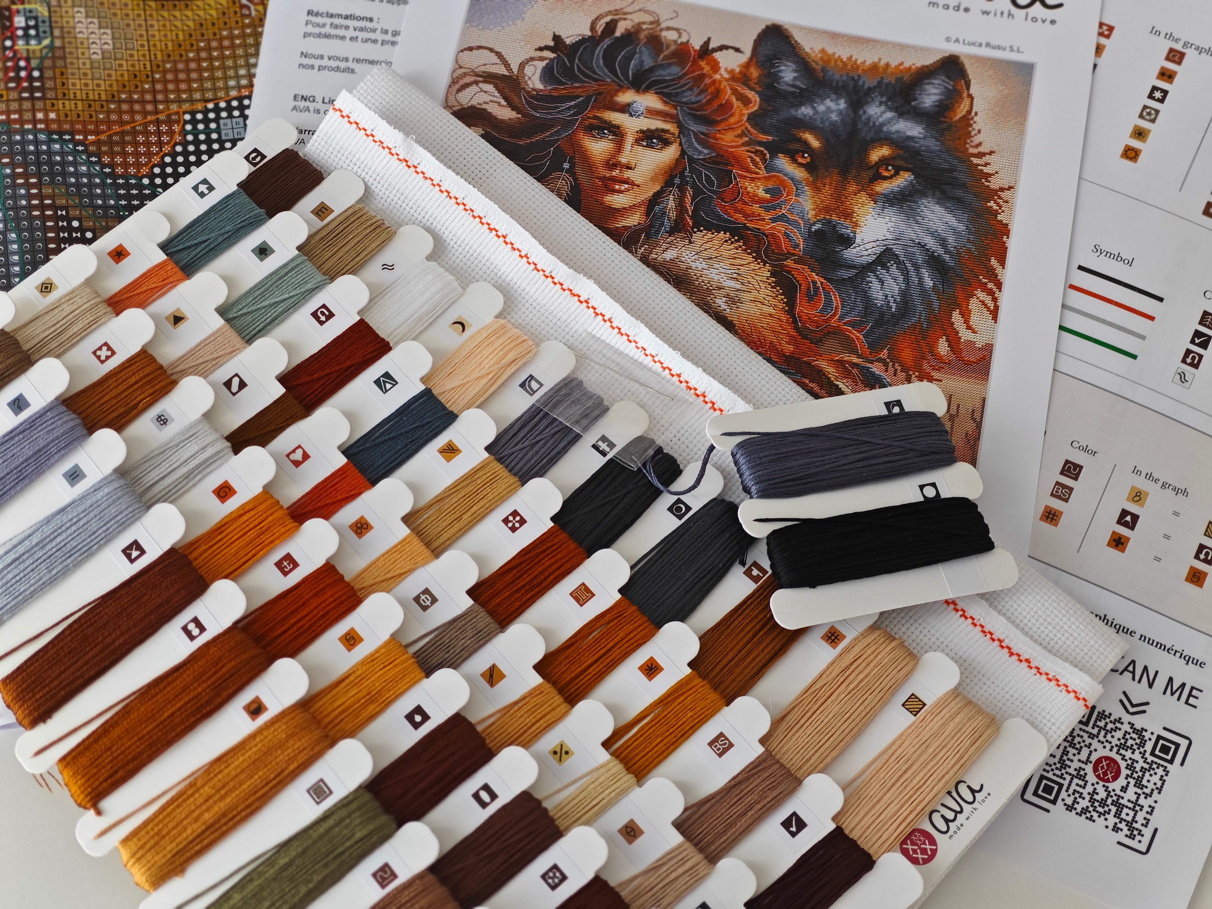 AVA P076 – The Warrior and the Wolf | Kit de punto de cruz de fantasía
