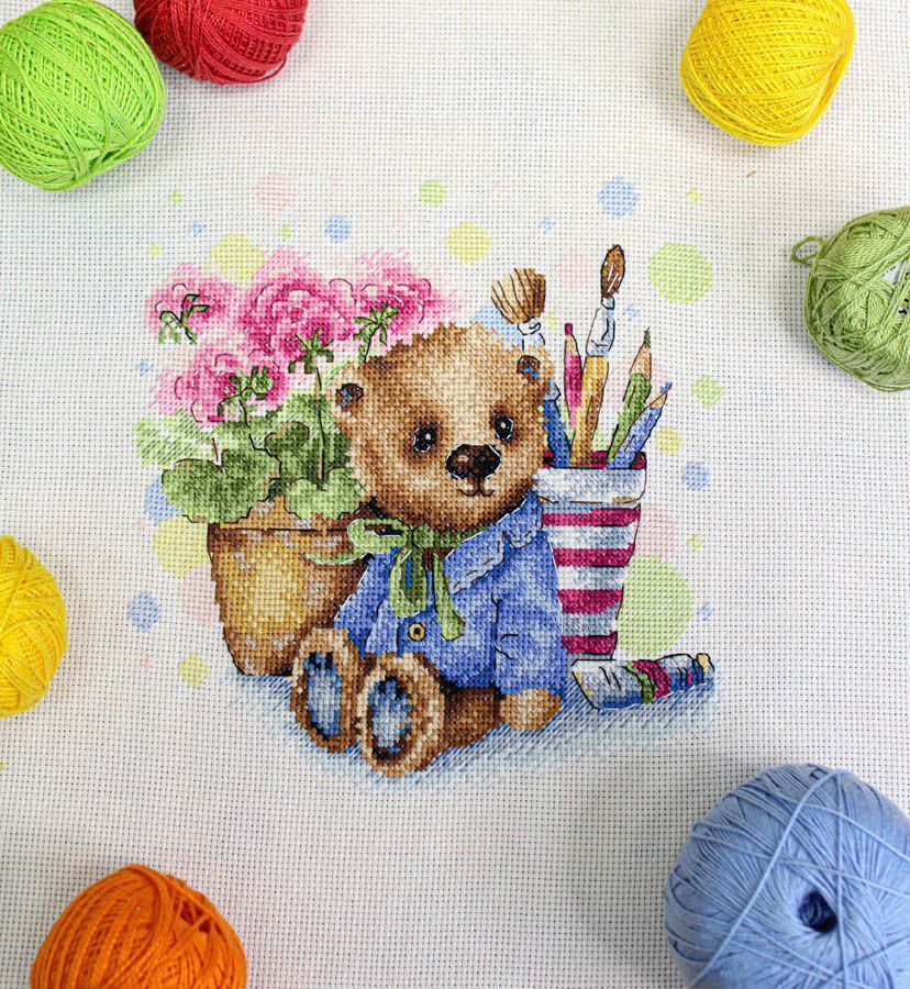 Kit de Punto de Cruz "Mascota de Peluche" - SNV-828 de Mp Studia