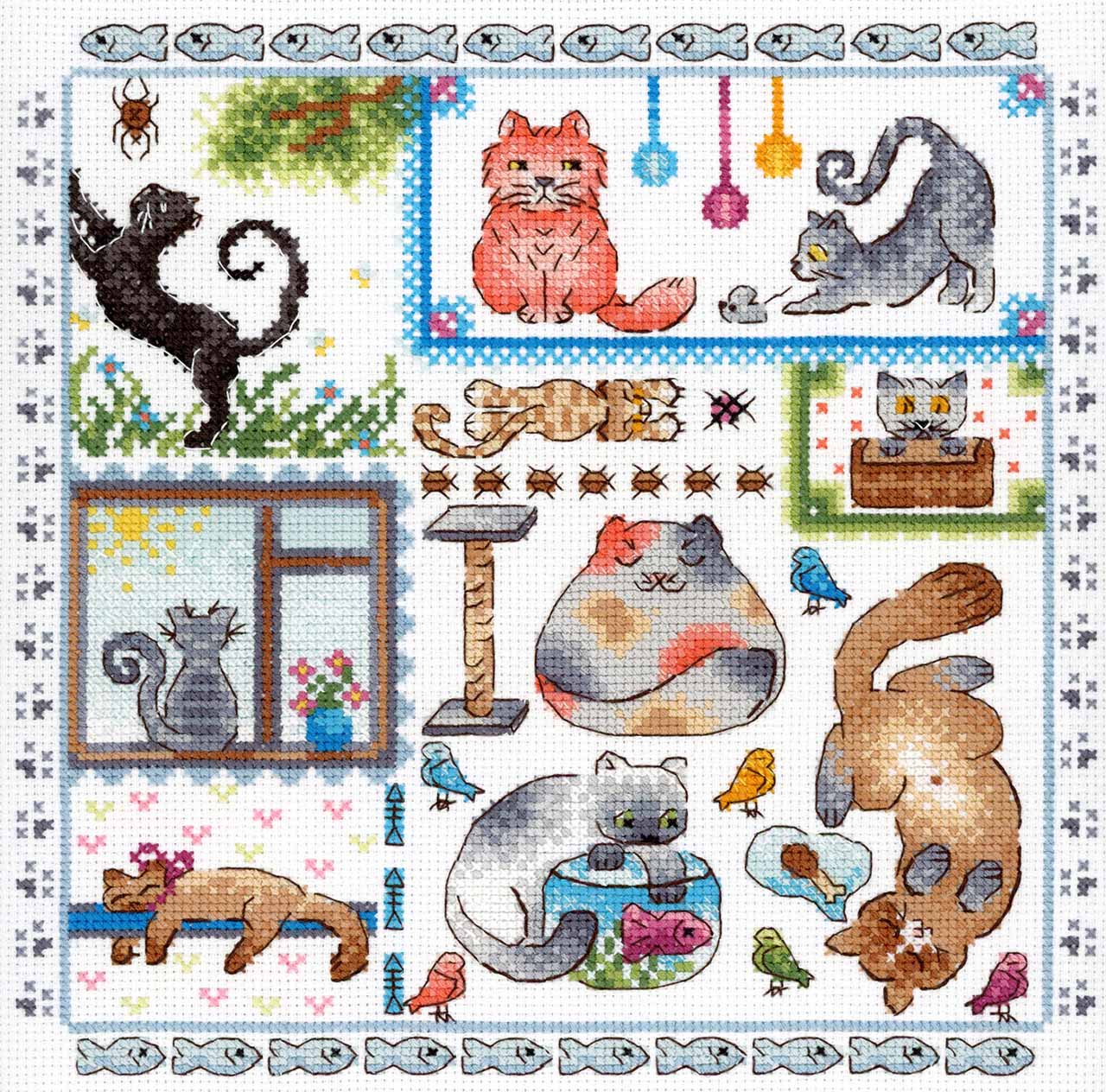 Kit de Punto de Cruz "Sampler. Gatos", de MP Studia SNV-894