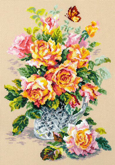 100-021 Rosas de té. Kit de Punto de Cruz Magic Needle