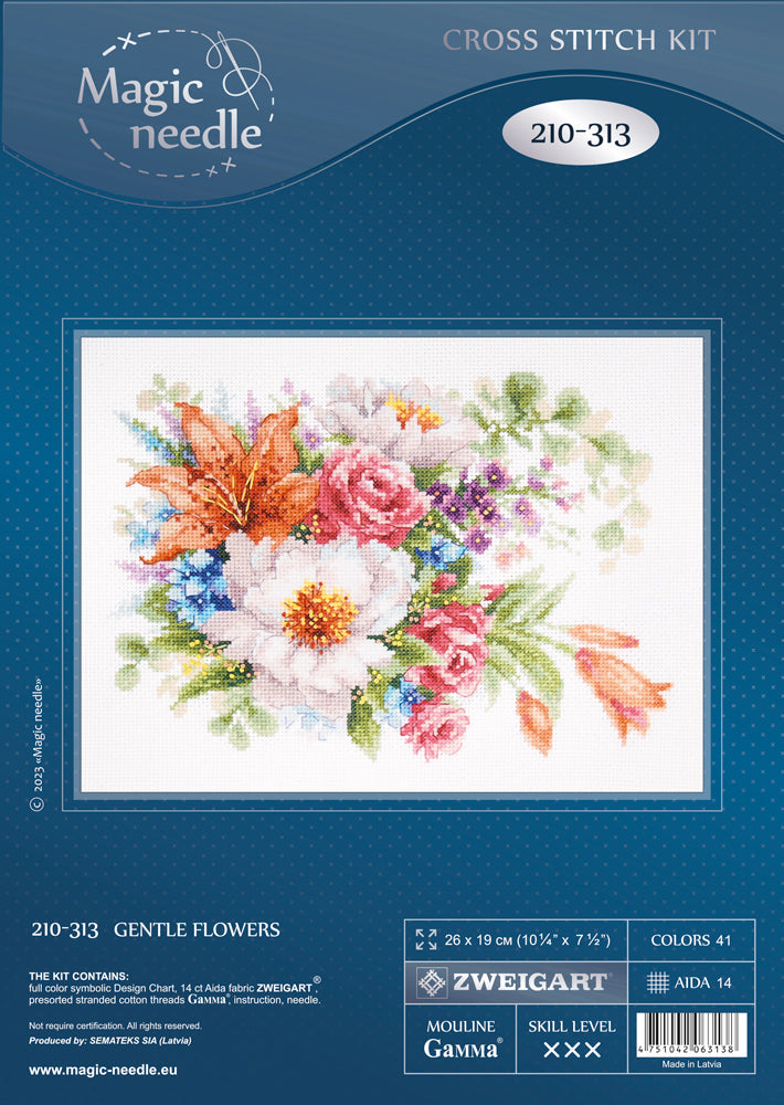 Kit de Punto de Cruz Flores Suaves - Magic Needle 210-313