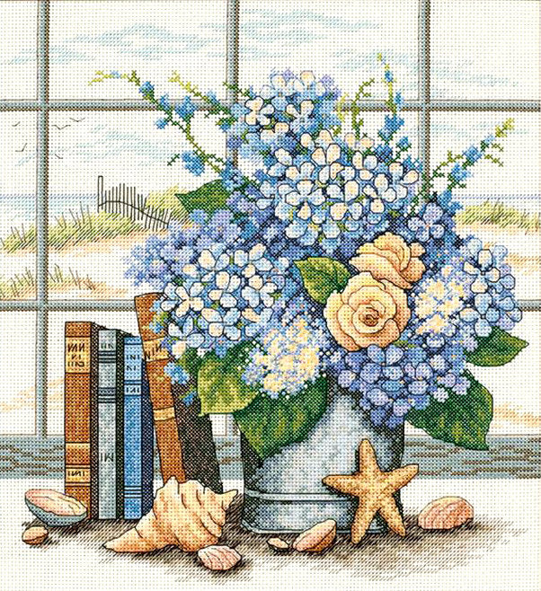 Hortensien und Muscheln – 35166 Maße – Kreuzstichset