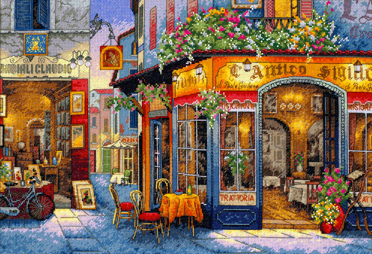 Romantisches Restaurant-Kreuzstichset – Dimensions Gold Collection 35224