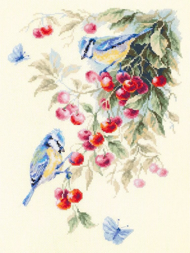 Kit de Punto de Cruz 130-021 Blue Tits and Cherry. Magic Needle