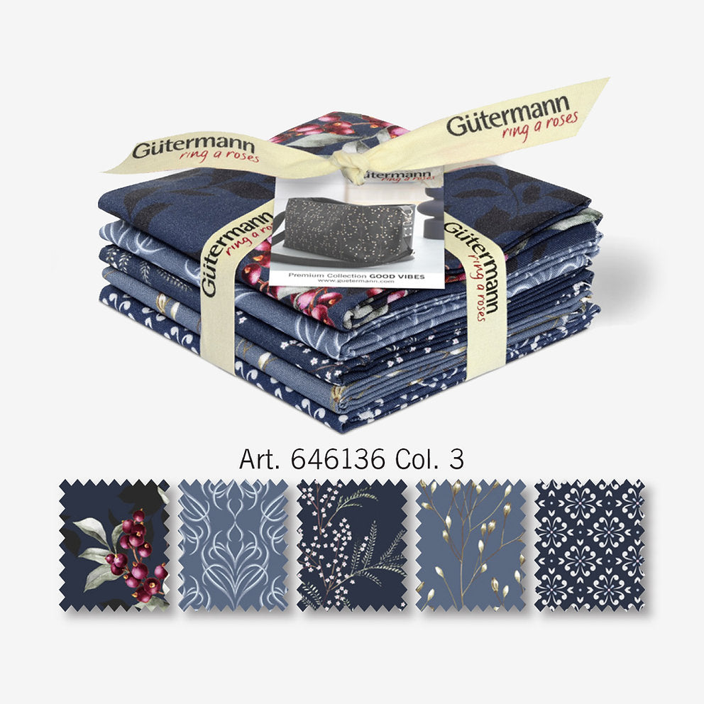 Set of 5 Good Vibes Collection Gütermann Fabric Scraps for Patchwork and Decoration
