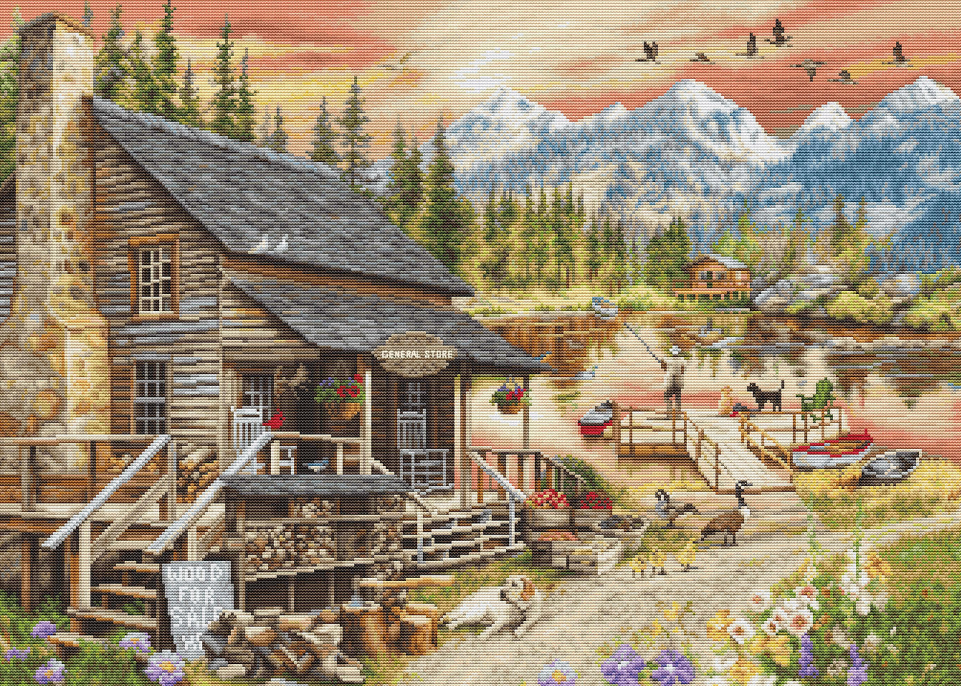 Kit de Punto de Cruz Log Cabin General Store B2413 - Nivel Intermedio