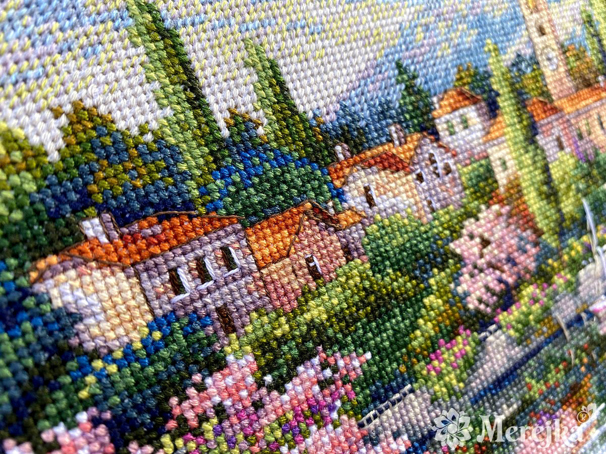 Kit de punto de cruz 'Village Lake Afternoon' de Merejka K-204