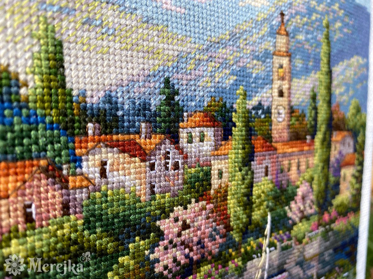 Kit de punto de cruz 'Village Lake Afternoon' de Merejka K-204