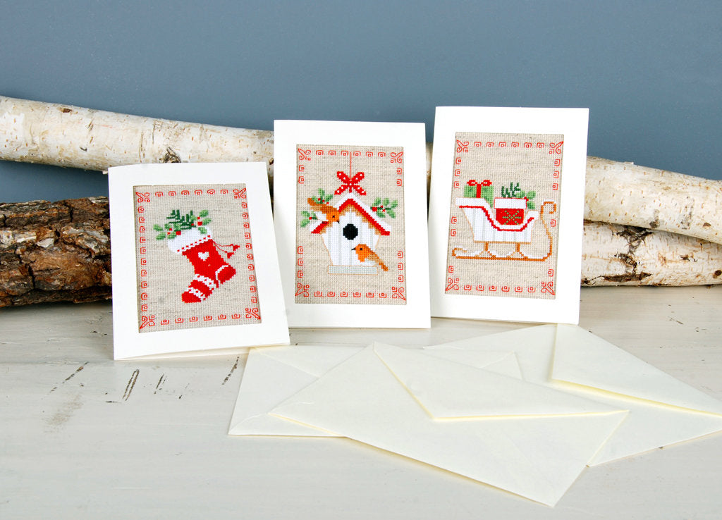 Kit de punto de cruz navideño de Vervaco: tarjetas de felicitación y materiales de alta calidad