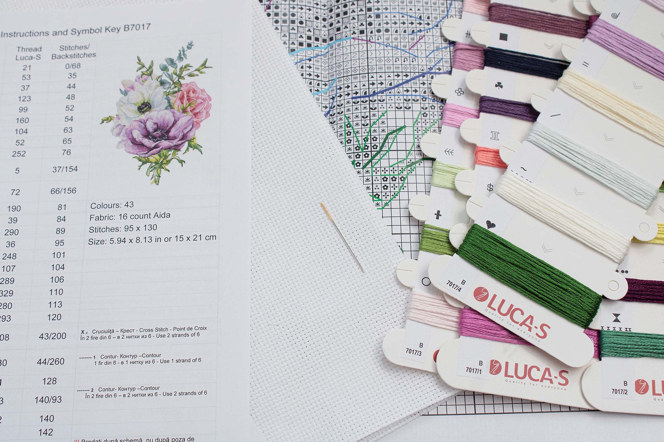 Kit de Punto de Cruz Anémona Luca-S B7017 con Tela Zweigart Aida 16 ct.