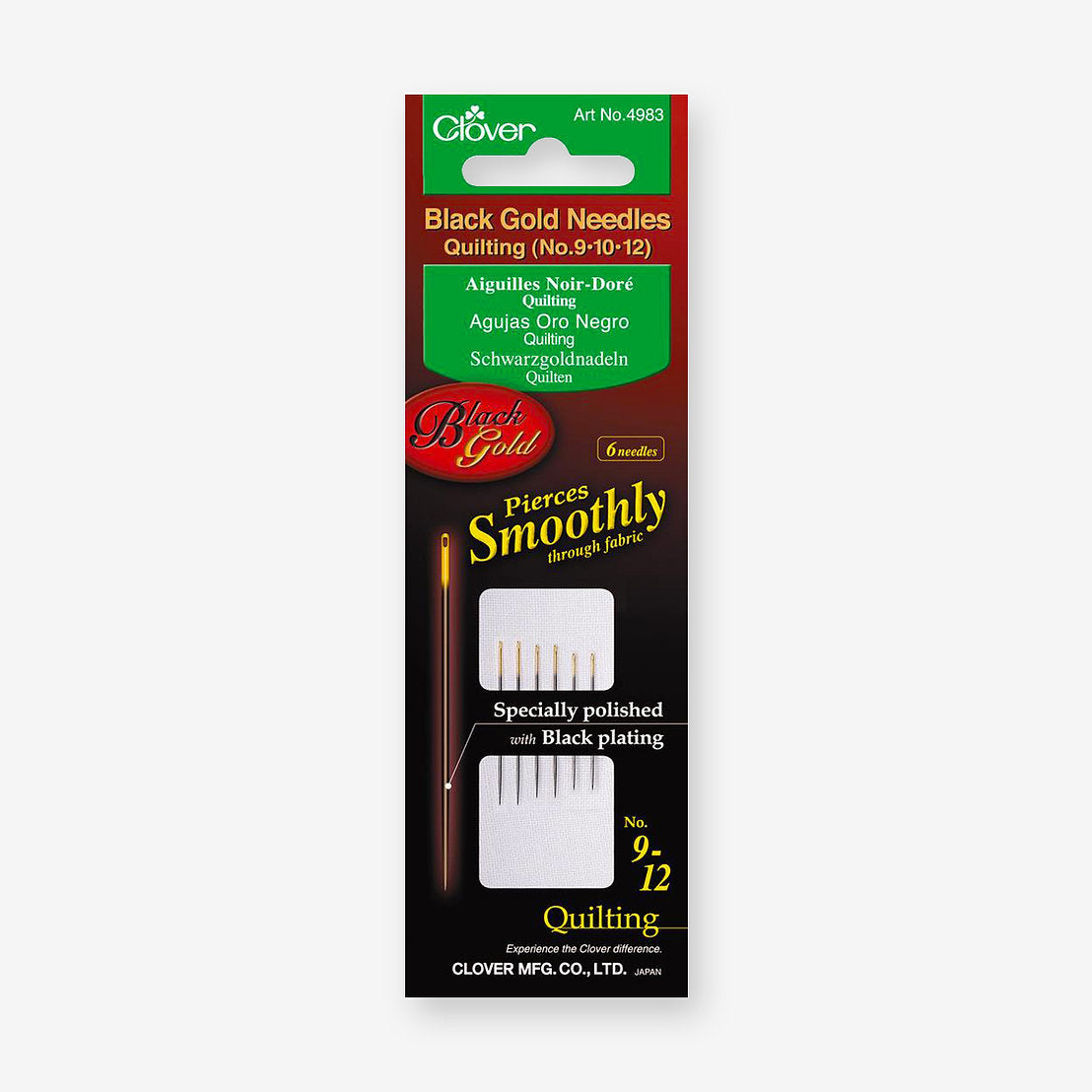 Clover Black Gold Quiltnadeln Nr. 9-10-12 – Packung mit 6 Nadeln