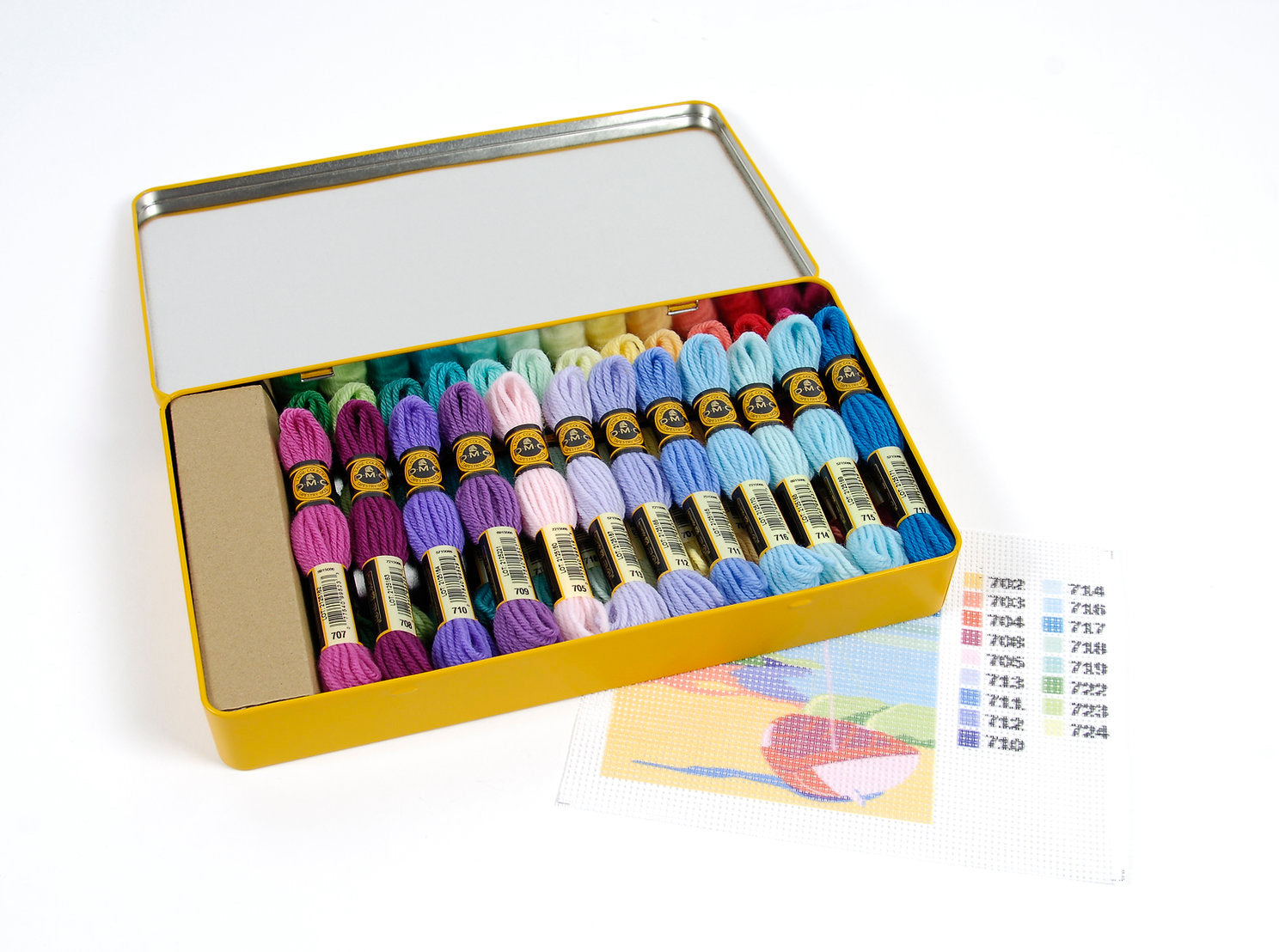 Caja Metálica con 24 Madejas de Lana DMC Colbert - Edición Limitada para bordado y tapicería