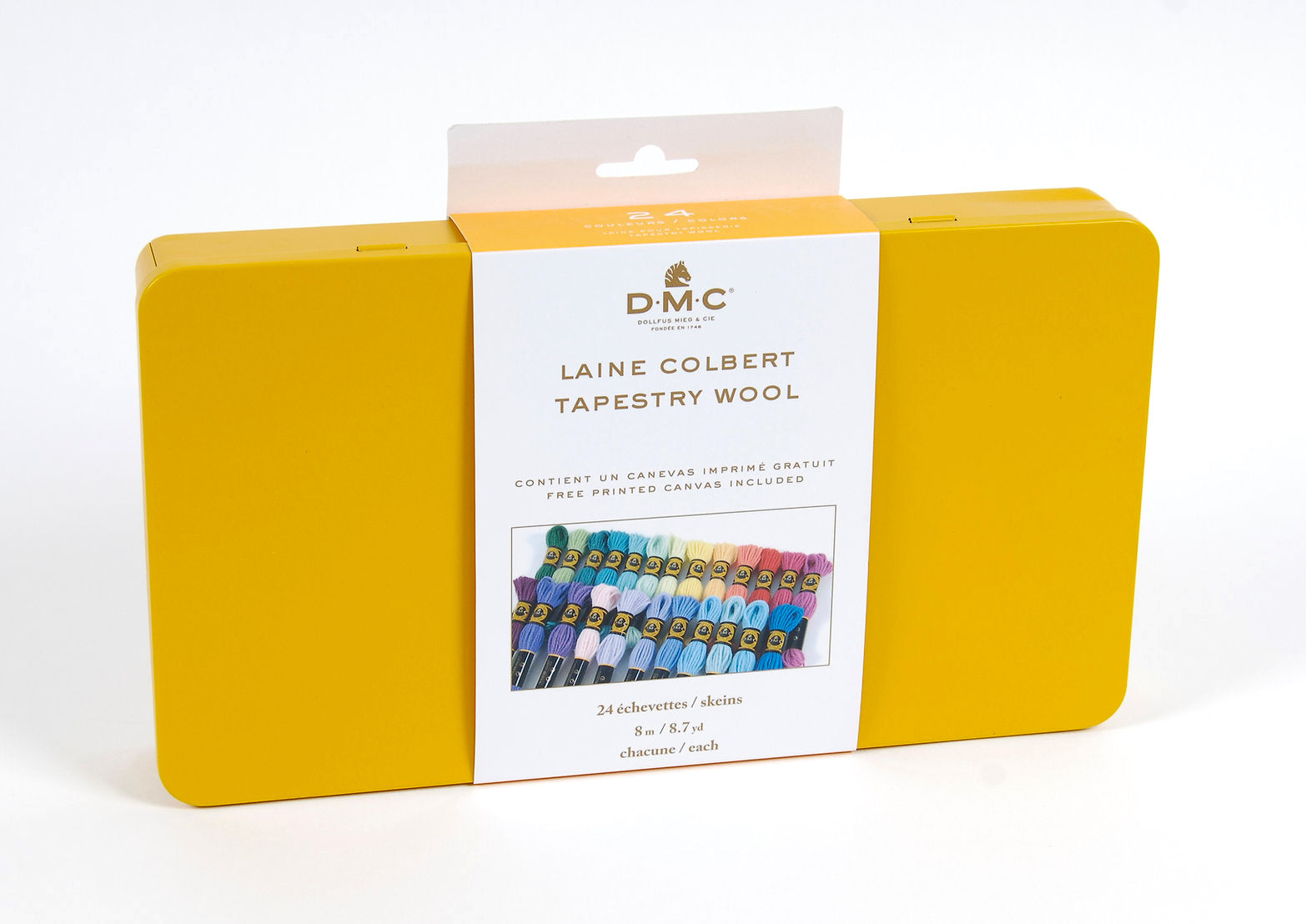 Caja Metálica con 24 Madejas de Lana DMC Colbert - Edición Limitada para bordado y tapicería