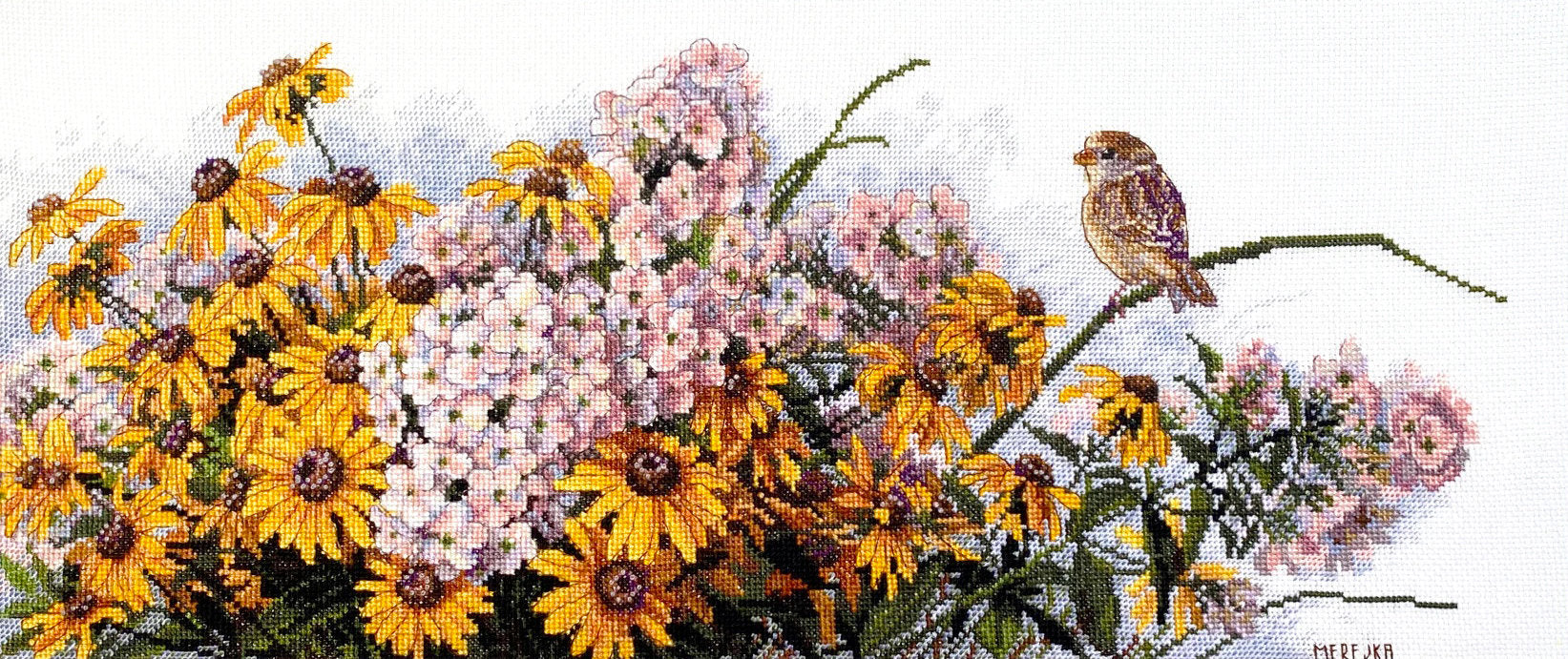 Kit de punto de cruz 'Black Eyed Susans y Phlox' de Merejka K-208