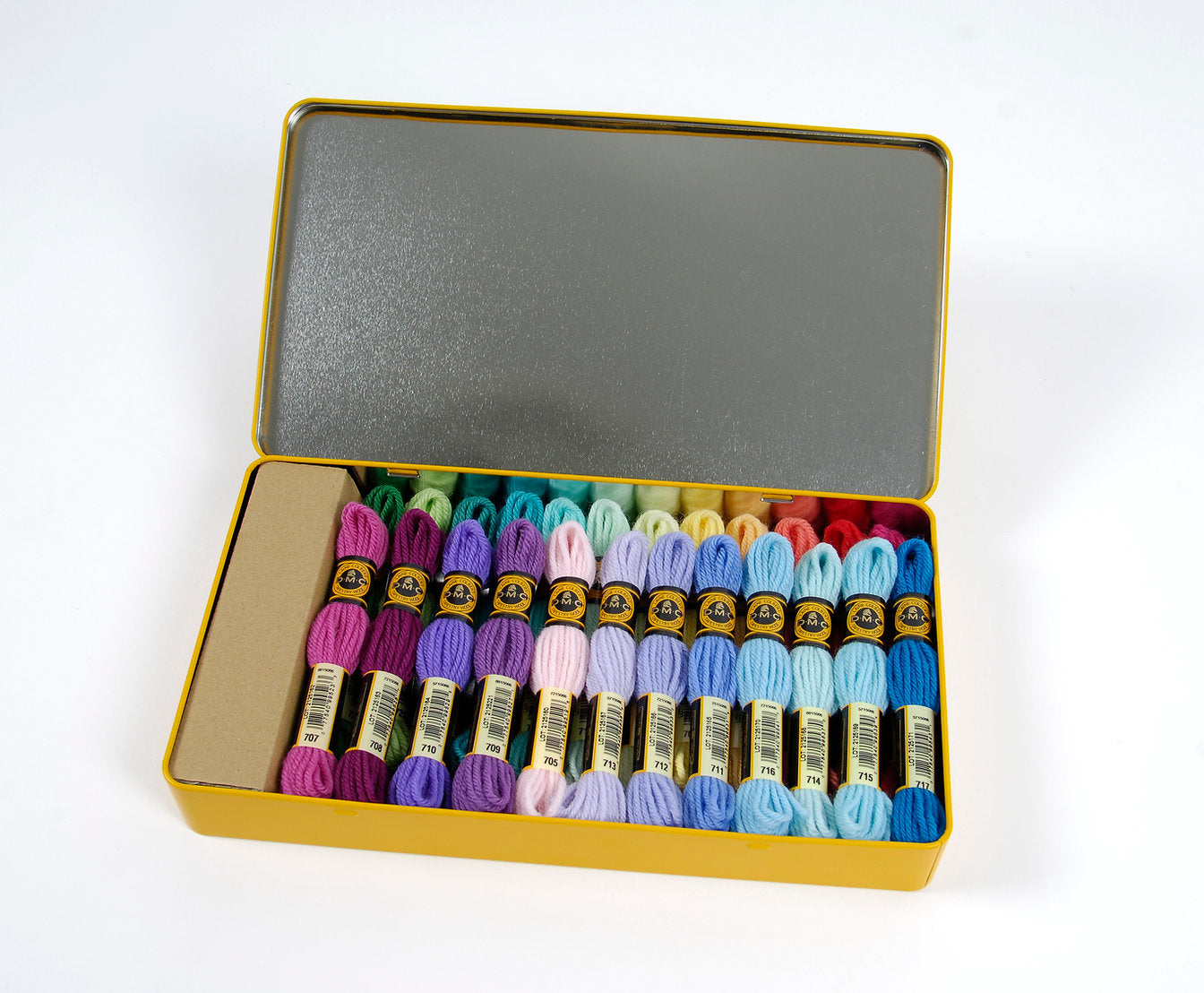 Caja Metálica con 24 Madejas de Lana DMC Colbert - Edición Limitada para bordado y tapicería