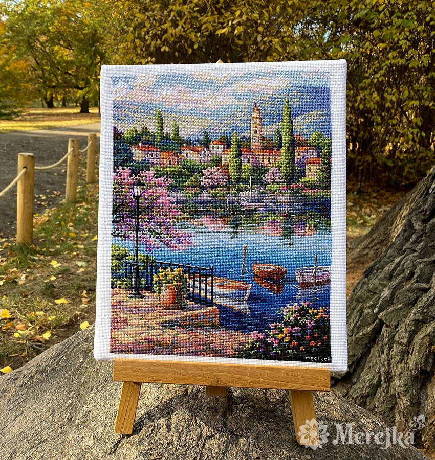 Kit de punto de cruz 'Village Lake Afternoon' de Merejka K-204