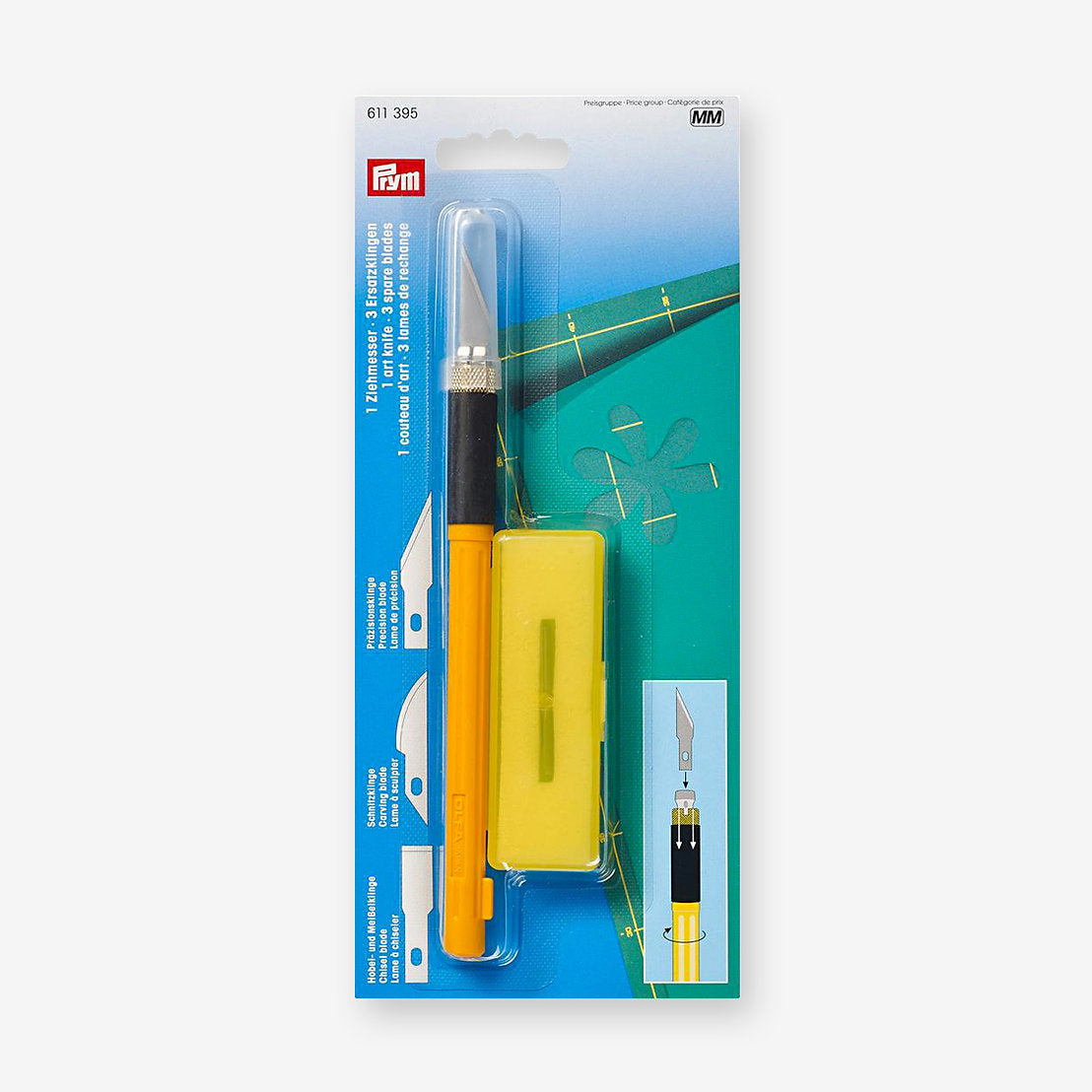 Cuchillo de arte Prym 611395 con 3 hojas especializadas y mango antideslizante para cortes precisos