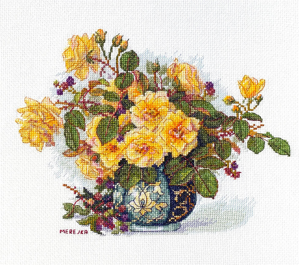 Kit de punto de cruz 'Rosas y Bayas' de Merejka K-207A