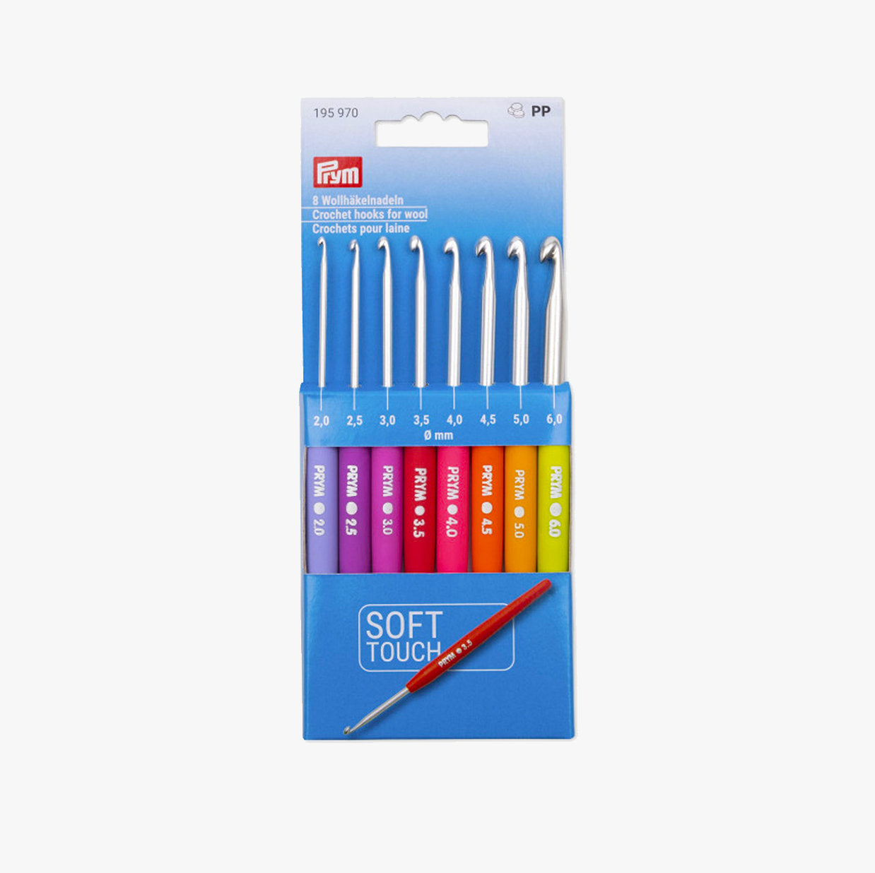 Set de 8 Ganchillos Ergonómicos de Alta Calidad - Prym 195970 para Tejido de Lana