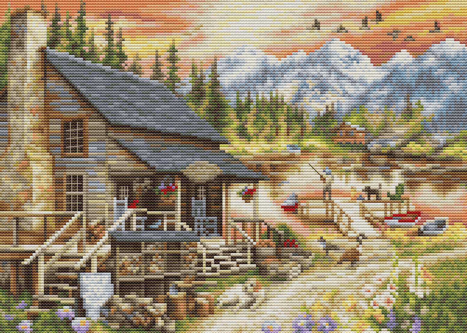 Kit de Punto de Cruz Log Cabin General Store - Luca-S BU5020 con Tela Zweigart 14ct. AIDA blanca