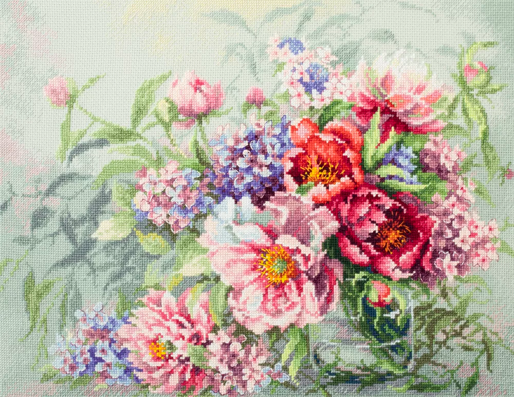 Kreuzstichset „Pfingstrosen und Hortensien“ – Magic Needle 510-224