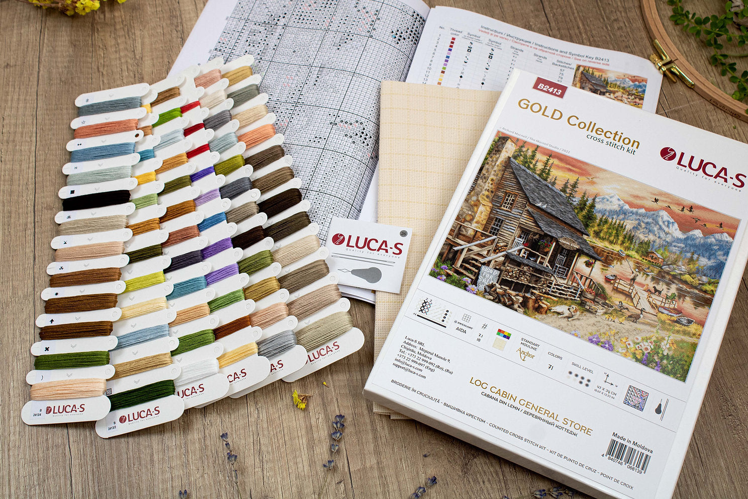 Kit de Punto de Cruz Log Cabin General Store B2413 - Nivel Intermedio