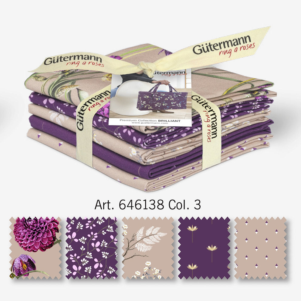 Set mit 5 Gütermann BRILLIANT Stoffresten für Patchwork-Kreation und Heimdekoration