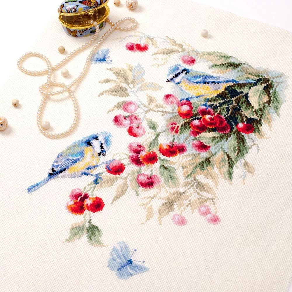 Kit de Punto de Cruz 130-021 Blue Tits and Cherry. Magic Needle