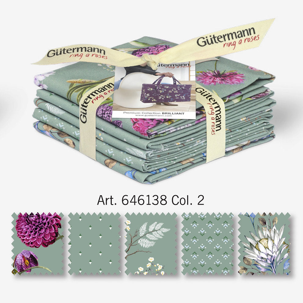 Set mit 5 Gütermann BRILLIANT Stoffresten für Patchwork-Kreation und Heimdekoration